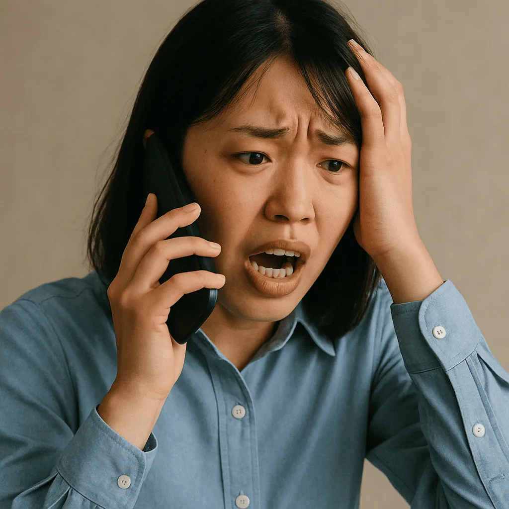 戸惑いながら孤独死が起きた現状をマンションの管理者に伝える女性