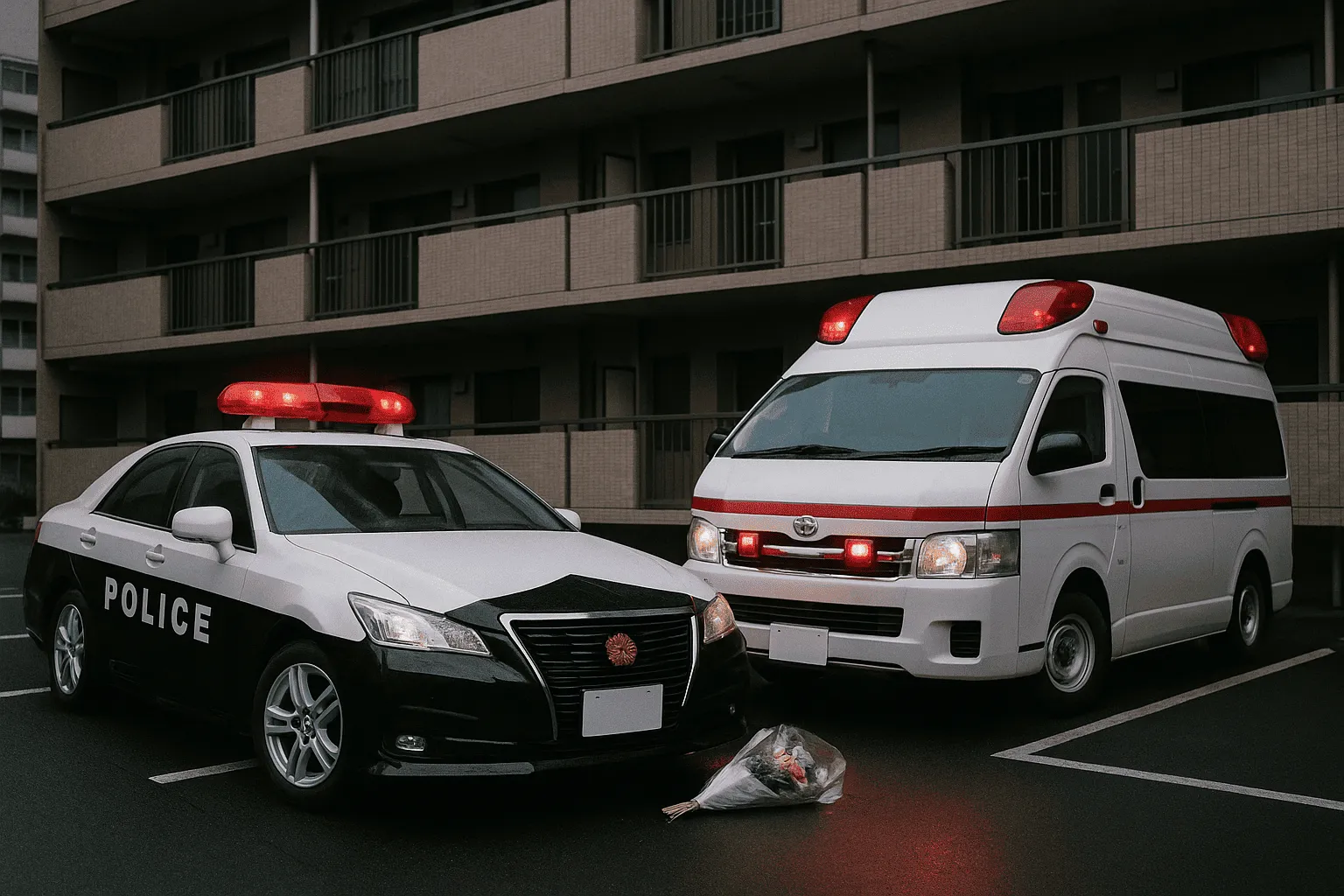 孤独死が発生したマンションに駆けつける緊急車両