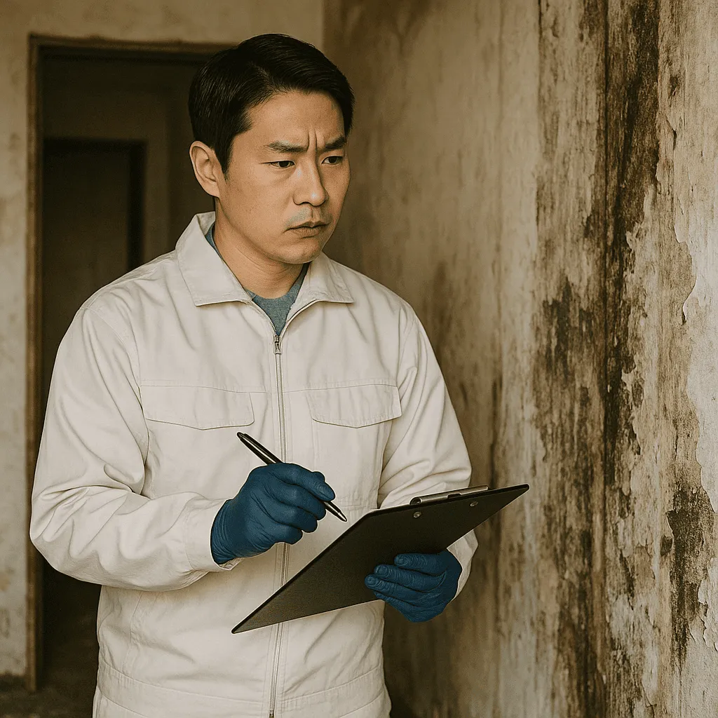 特殊清掃の現地調査を行っている様子