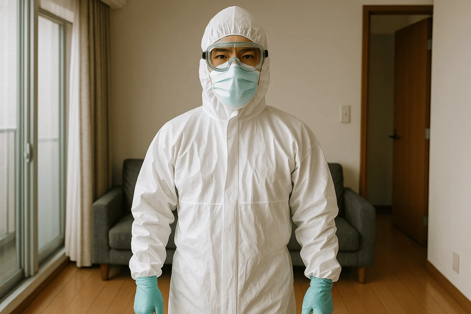 特殊清掃時に着用される防護服