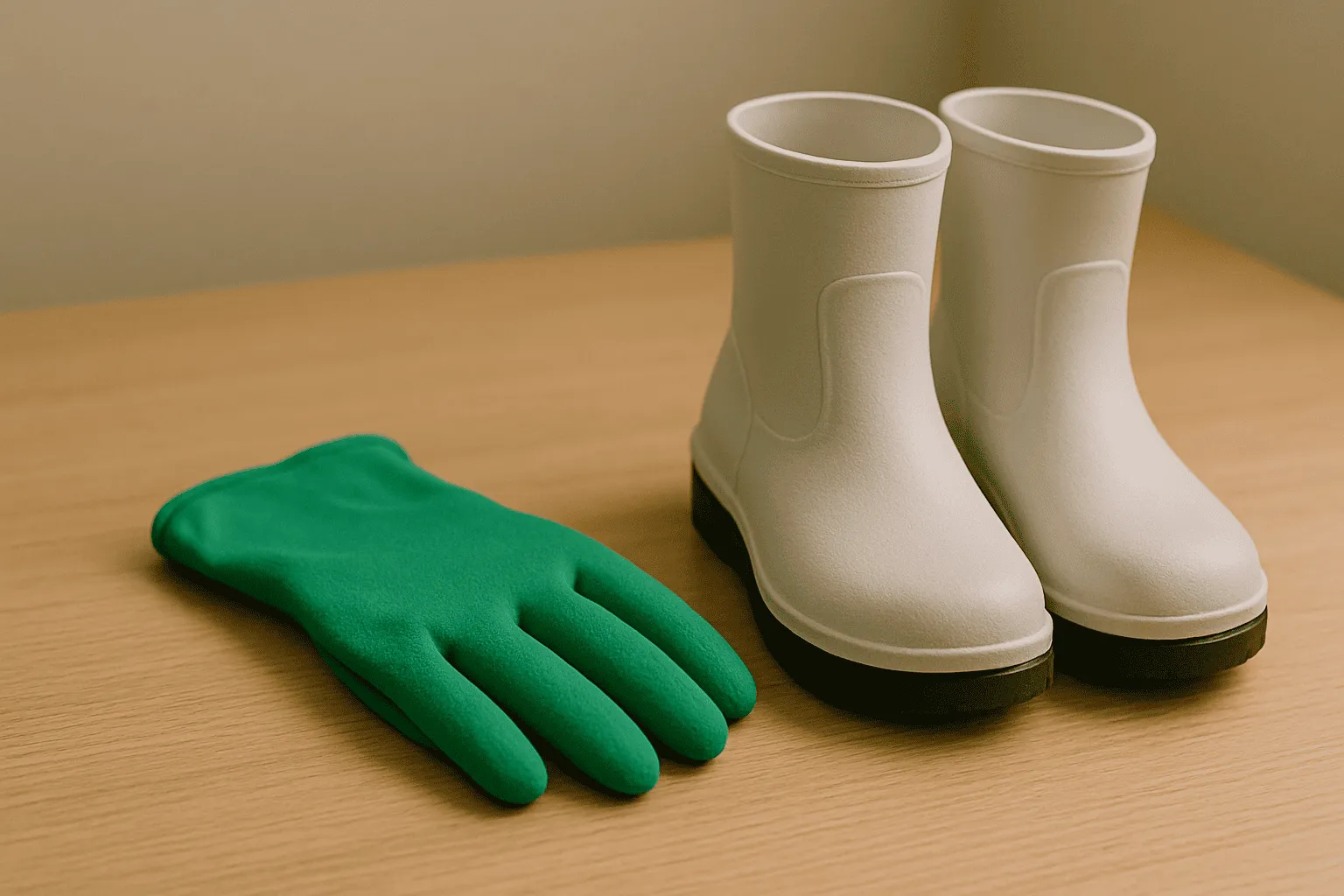 特殊清掃時に着用される手袋と専用靴