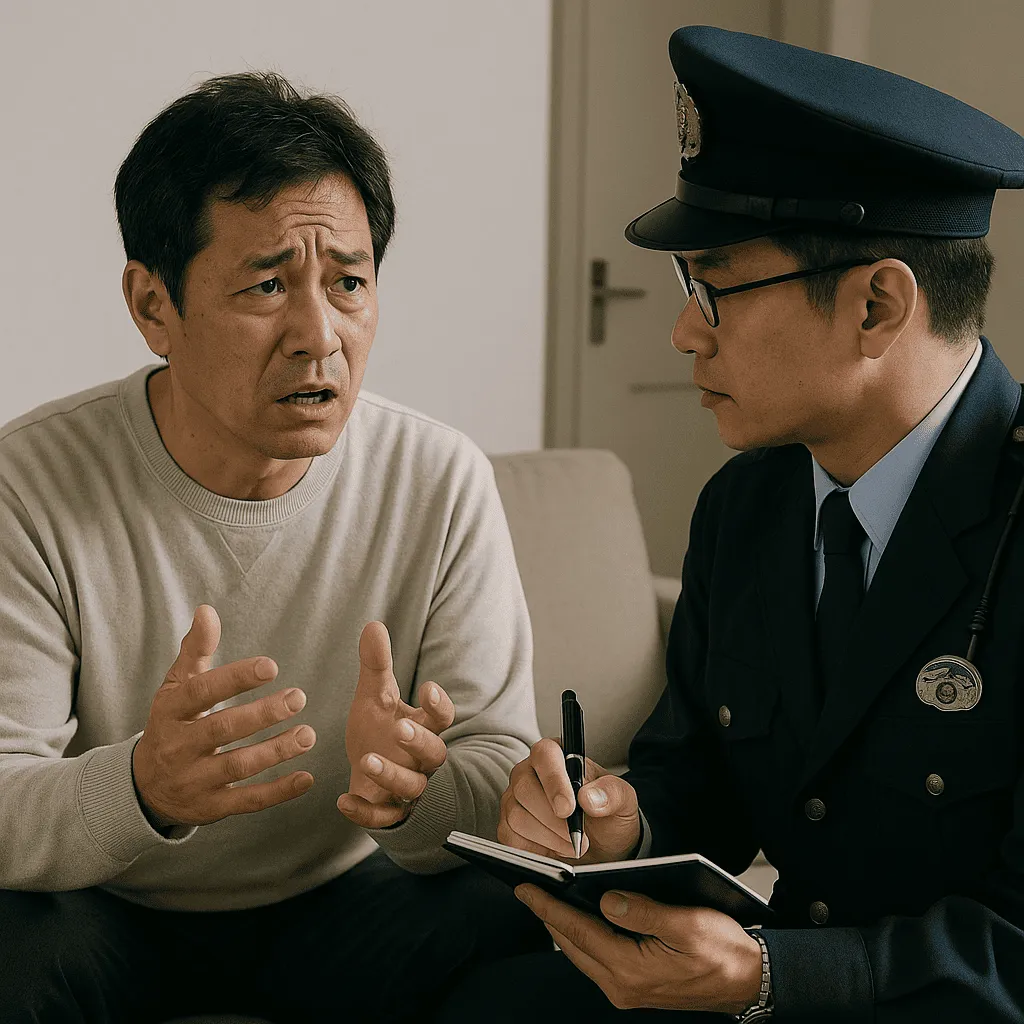 孤独死を発見に至った経緯を警察にしっかりと伝える様子