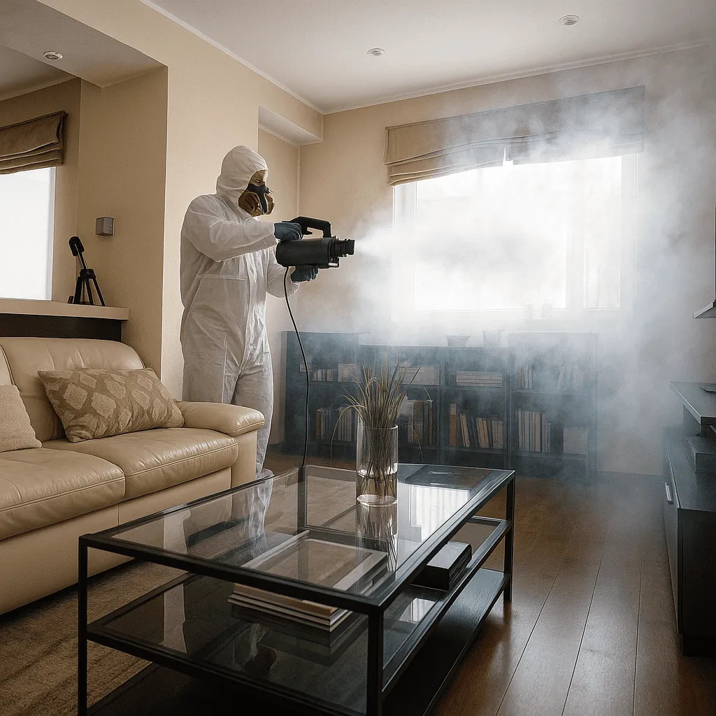 特殊清掃でオゾン脱臭機を用いて臭気分子を分解・中和する