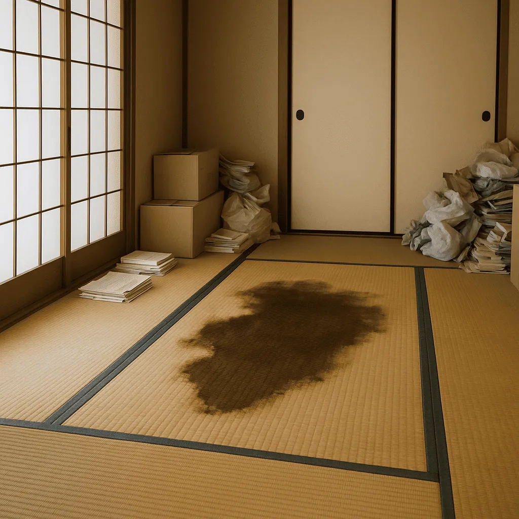 遺体から漏れ出た体液や腐敗物が深く広範囲に浸透して起こる壁や床の変色