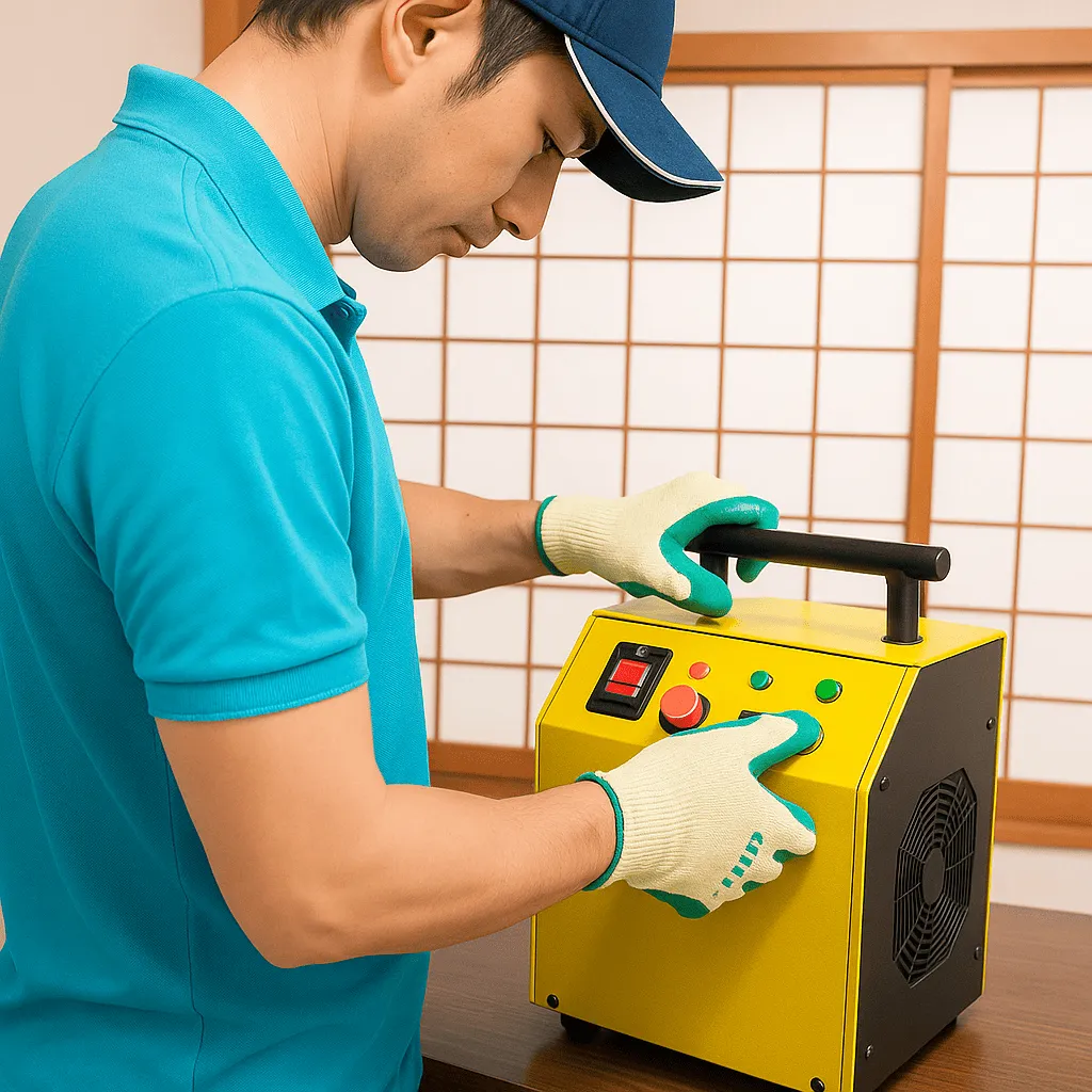 業務用のオゾン脱臭機を使用し、空間全体を徹底的に脱臭